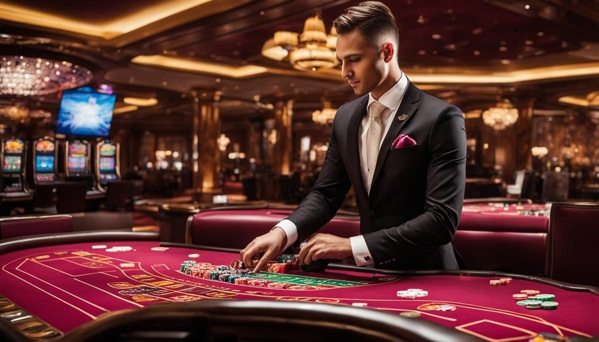 Meja baccarat Pretty Gaming dengan area taruhan yang jelas dan dealer profesional